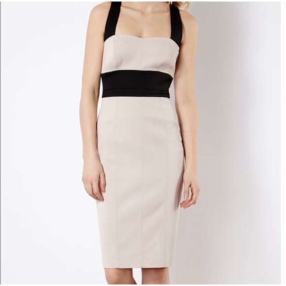 Karen Millen Dresses & Skirts - NWT‎ Karen Millen Midi Sheath Pencil Dress Cross Back Bodycon Ribbed Nude 6